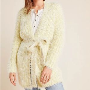 Anthropologie Larkin Shimmer Fuzzy Super Soft Yellow Cardigan Size M $150